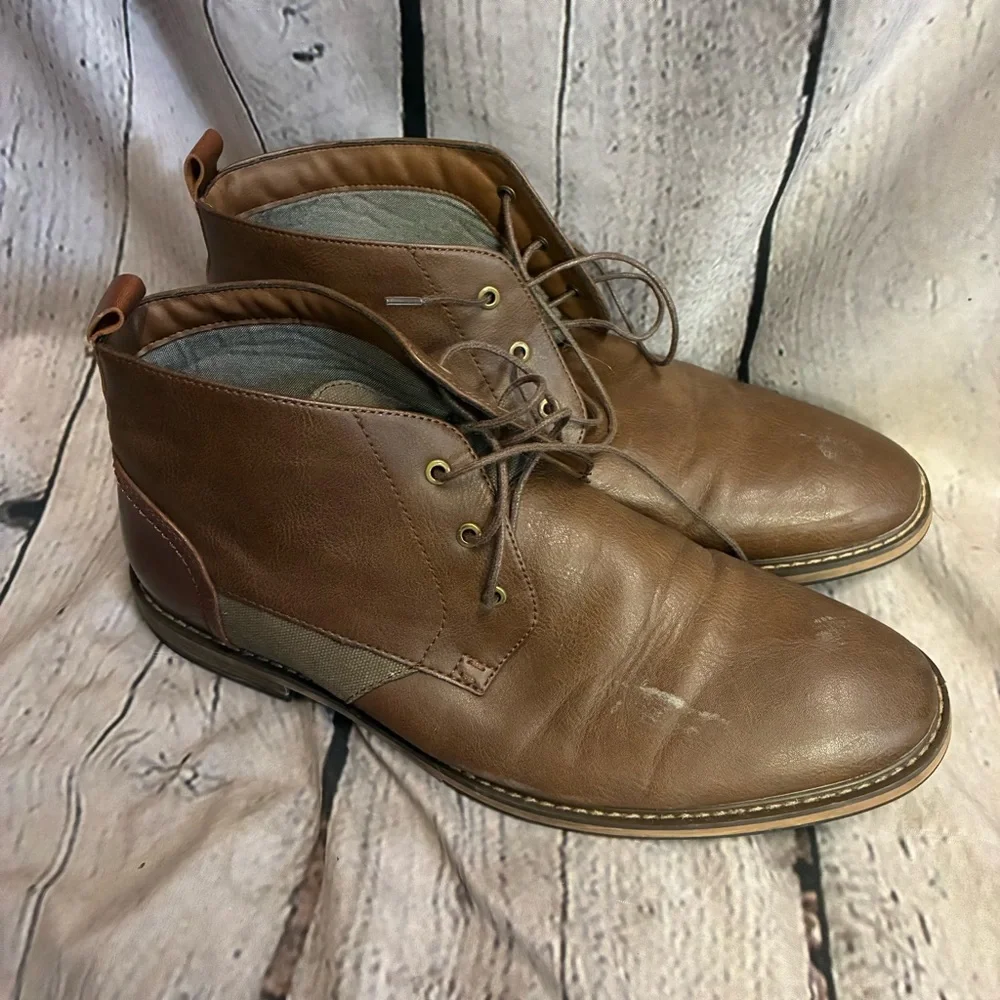 Seven91 Men’s Cognac Brown Faux Leather Lace‎ Up Chukka Boot Casual Shoes Sz 12